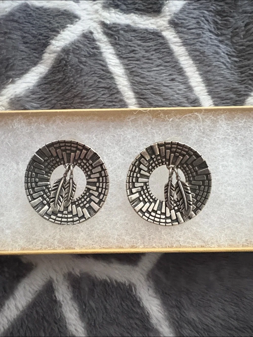 Native American Sterling Wedding Basket Earrings W/dangle Feathers Signed Masha